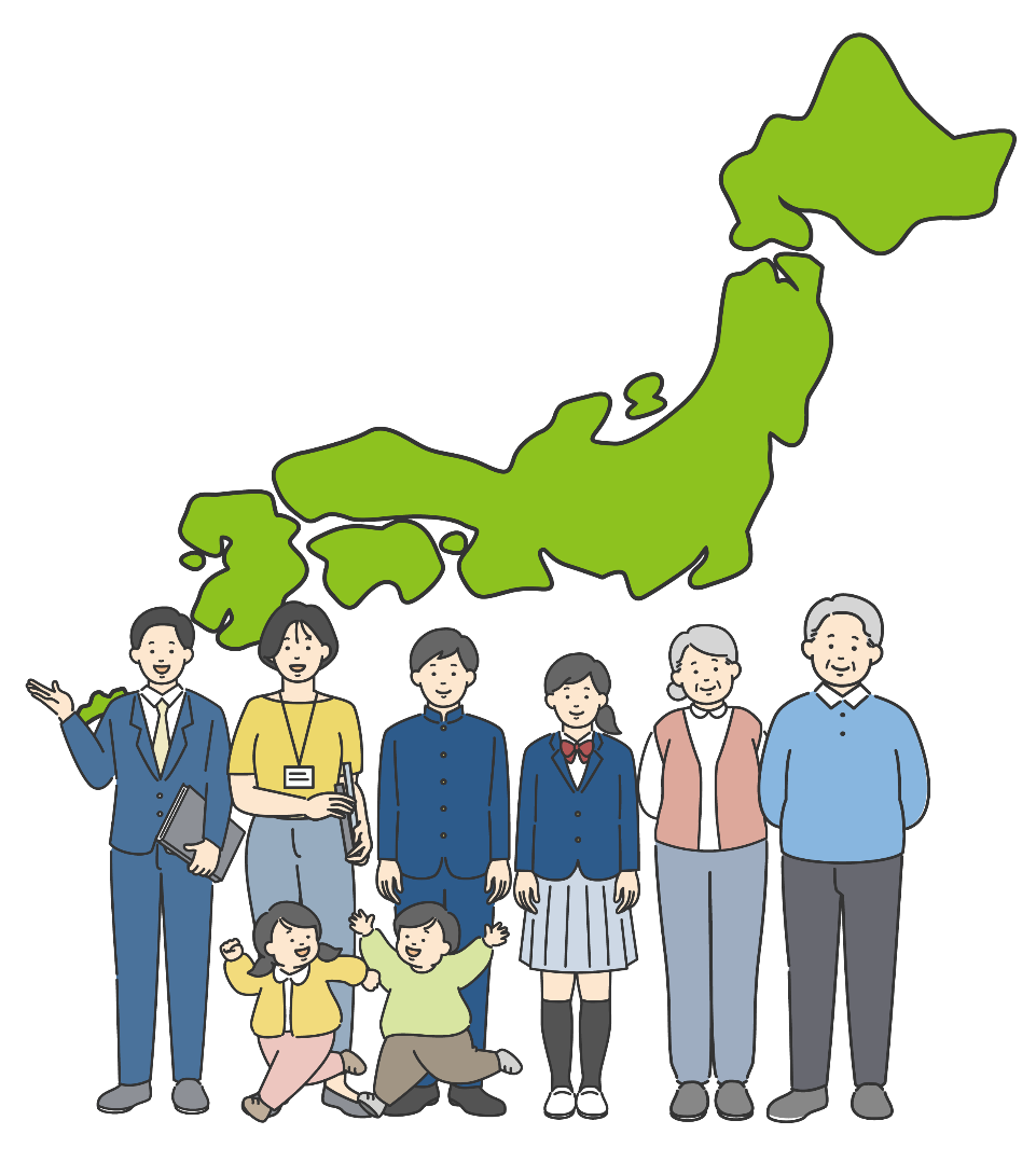 家族と日本地図のイラスト